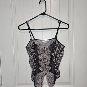 Victoria's Secret Black & Pink Floral Lace Teddy Lingerie M